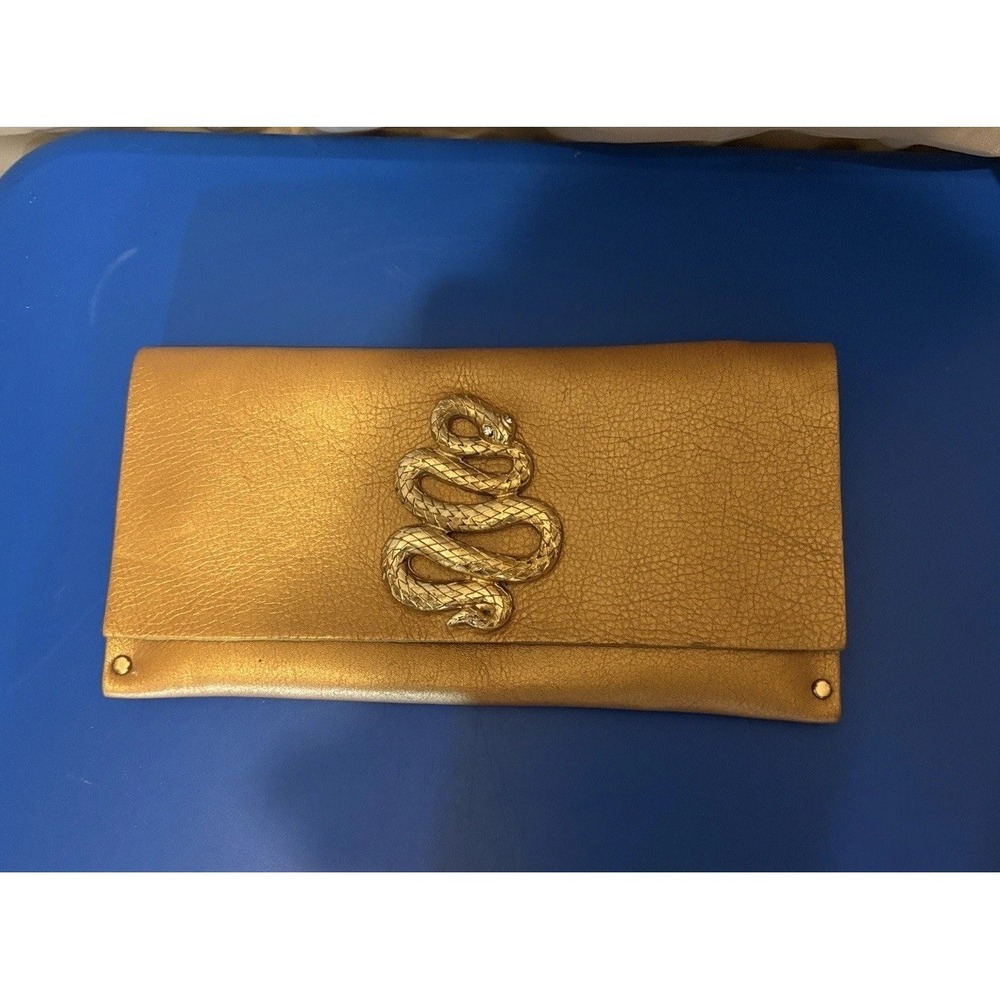 Floyd Gold Clutch Snake Emblem Leather Made In USA